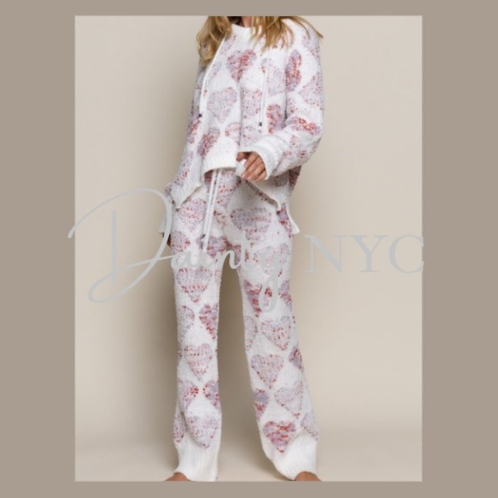 Hearts Berber Fleece Lounge Pants Heart Print Sweatpants - Picture 5 of 11